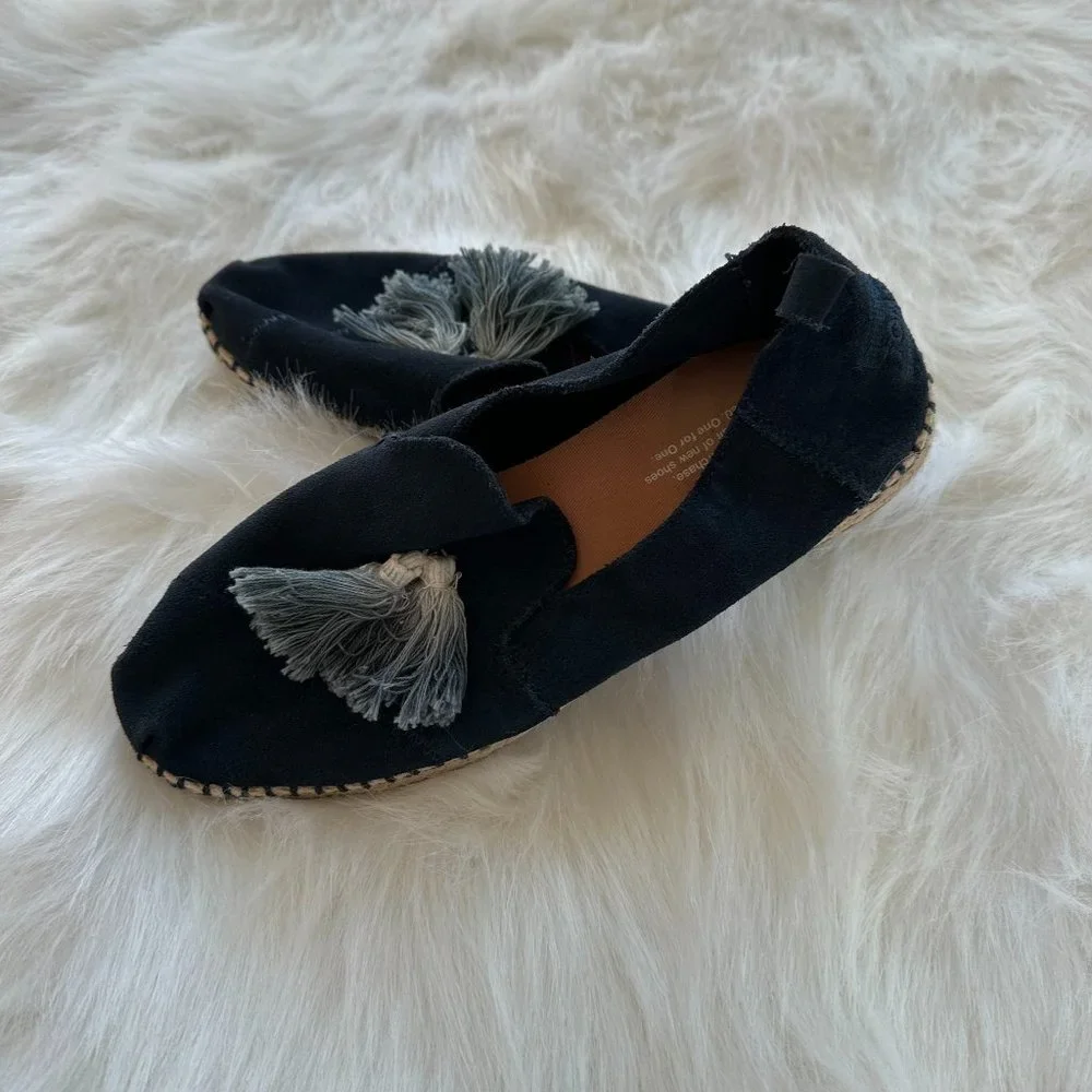 Toms Shoes Espadrilles Suede Tassels Deconstructed Alpargata Blue Sz 8 #10011719